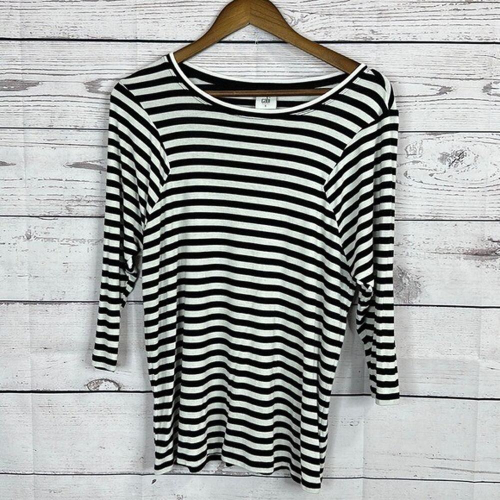 CAbi 5188 Top Shirt Womens Small Black White Striped Rayon Soft Stretch